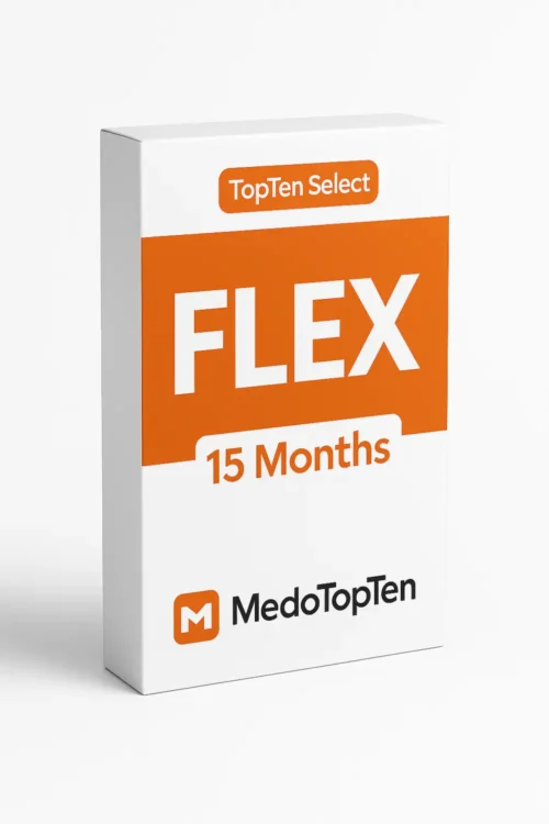عبوة اشتراك TopTen Select FLEX لمدة 15 شهر – تصميم 3D بخلفية بيضاء وأسلوب احترافي يعرض مدة الاشتراك بوضوح