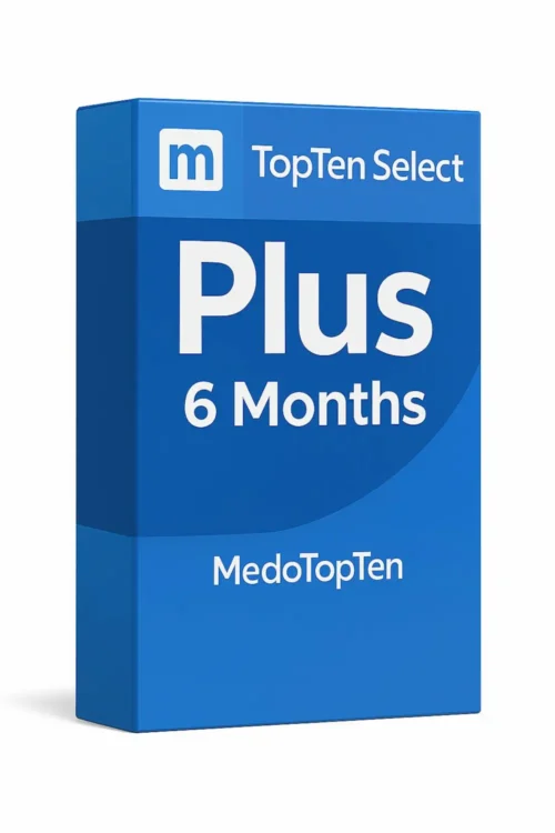 عبوة اشتراك TopTen Select Plus لمدة 3 شهور من MedoTopTen بخلفية زرقاء وتصميم ثلاثي الأبعاد أنيق.